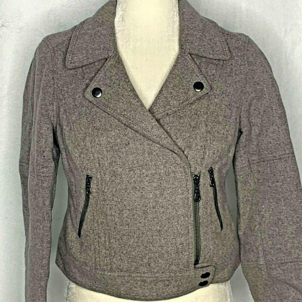Free People Wool Moto Jacket 4 Grey Asymmetrical